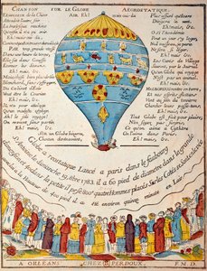 Ballongflygning: bröderna Montgolfiers erfarenhet den 19 oktober 1783 i Monsieur Reveillons trädgård, faubourg Saint Antoine i Paris. Gravyr från Epoque. Paris, B.N. av French School