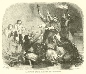 Balthazar calvo välsignar poniarderna (gravyr) av French School