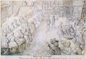 Bankett vid Sandricourt-turneringen 1493 (brunt bläck och penna på papper) av French School