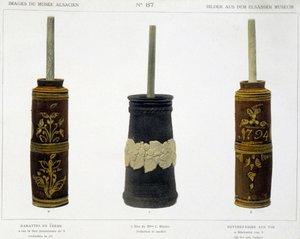 Barattes (för tillverkning av smör) i bearbetad lera bevarad på Alsace-museet, v.1800 av French School