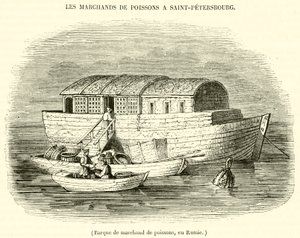 Fiskhandlares båt, i Ryssland (gravyr) av French School