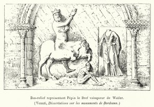Basrelief som föreställer Pepin den korta erövraren av Waifer (gravyr) av French School