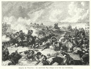 Slaget vid Waterloo, marskalk Ney anfaller i spetsen för kurassirerna (gravyr) av French School