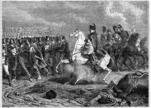 Slaget vid Arcis-sur-Aube, 20-21/3/1814 - granaten exploderar under kejsar Napoleons häst - Slaget vid Arcis-sur-Aube (Arcis sur Aube) 20 och 21 mars av French School