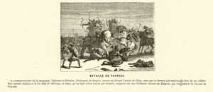 Slaget vid Thapsus, Nordafrika, Caesars inbördeskrig, 46 f.Kr. (gravyr) av French School