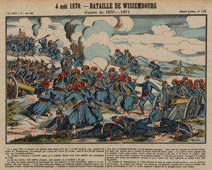 Slaget vid Wissembourg, fransk-preussiska kriget, 4 augusti 1870 (färgad gravyr) av French School