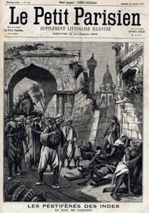 Stranddrabbade Indien, invånare hittar epidemin innan de drabbas av digerdöden. Den engelska tidningen Le petit Parisiens förstasida. 24 januari av French School