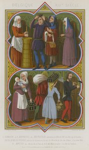 Belgiska 1300-talsskildringar av lantarbetare, bourgeoisi, allmogen och en murare av French School