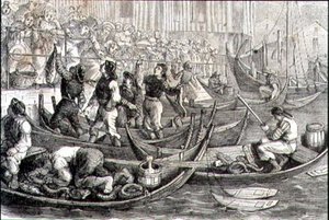 Bergens fiskmarknad på 1860-talet (gravyr) av French School