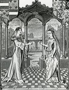 Trolovning av Maximilian I och Maria, hertiginnan av Bourgogne 1477, efter en bild i Chroniques de Flandre av French School