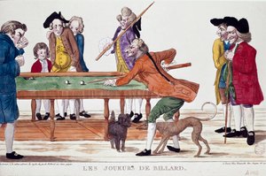 Biljardspelare (årets termidor 8 i den revolutionära kalendern) (1800). Tecknad serie. Färggravyr av den revolutionära periodens franska skola. Paris, Musée Carnavalet av French School