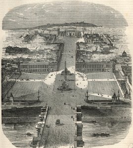 Fågelvy av Place de la Concorde, rue Royale med kyrkan Madeleine - Gravyr i "Tableau-de-Paris" av Edmond Texier 1852 av French School