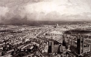 Fågelperspektiv av London, ca 1840-55 av French School