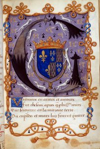 Blazon av drottning Claude av Frankrike (1499-1524), fru till Francois I. Miniatyr från ett 1500-talsmanuskript. Chantilly, Conde Museum av French School