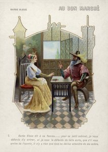 Blåskägg förbjuder sin fru att komma in i hans rum (chromolitho) av French School