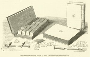Boite-Catalogue, nytt system som används vid Bibliotheque Sainte-Genevieve (gravyr) av French School