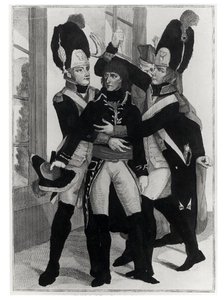 Bonaparte (1769-1821) Skyddad av två grenadjärer under sessionen i St. Cloud, 19 brumaire an 8 (10 november 1799), ca 1800 av French School