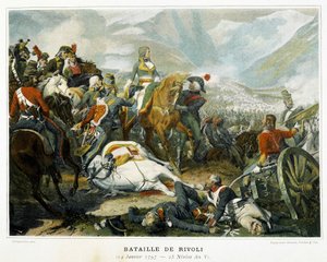 Bonaparte (mitten), efter sin seger över österrikarna i slaget vid Rivoli (Italien) den 14 januari av French School