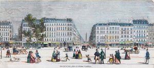 Boulevard des Capucines (södra kusten) - Rue de la Paix, plats och Vendome-kolumn - Gravyr i "Tableau-de-Paris" av Edmond Texier 1852 av French School