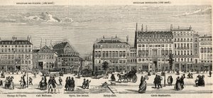 Boulevard des Italiens och boulevard Montmartre - Cafe Mulhouse - Cercle Montmartre - Jockeyklubb - Gravyr i "Tableau-de-Paris" av Edmond Texier 1852 - av French School