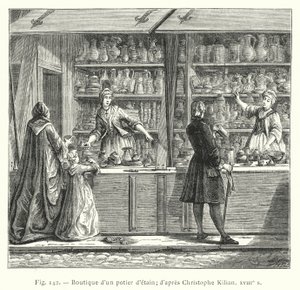En krukmakare i tenn; efter Christophe Kilian, 1700-tal (gravyr) av French School