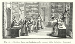 Butik för en modehandlare på 1700-talet, Bonnardot Collection (gravyr) av French School