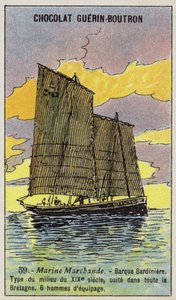 Bretonsk sardinfiskebåt, mitten av 1800-talet (chromolitho) av French School