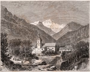 Brides-les-Bains (Brides les Bains) - Savoie - gravyr i "Frankrike illustree: geografi, historia, statistisk administration" av V.A. Malt-brunt. 1884 av French School