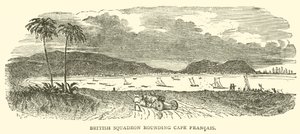 Brittisk skvadron rundar Cape Francais (gravyr) av French School