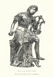 Bronsfigur av den antika grekiska poeten Arion, av den italienska renässansskulptören Andrea Riccio, sent 1400-tal eller tidigt 1500-tal (gravyr) av French School