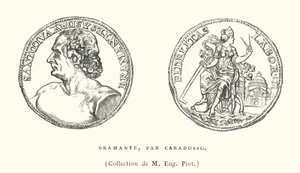 Brons porträttmedalj av den italienska renässansarkitekten Donato Bramante av Caradosso, c1506 (gravyr) av French School