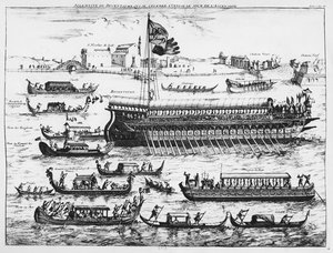Bucentaur i Venedig på Kristi himmelsfärdsdagen (gravyr) av French School