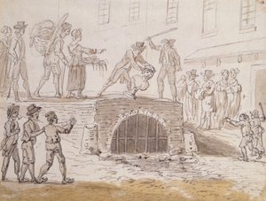 Byst av Marat kastad i ett avlopp, 5 februari 1795 (akvarell på papper) av French School