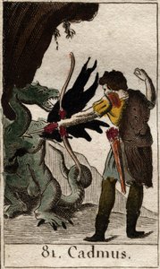 Cadmos (Kadmos eller Cadmus) dödar draken (Cadmus slåss mot draken). Från "Mythology of Youth" av Pierre Blanchard 1803. av French School