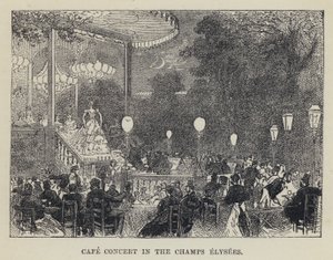 Cafékonsert i Champs Elysees (gravyr) av French School