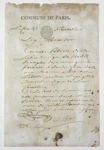 Uppmaning från Maximilien de Robespierre (1758-94) att gå med i kommunen, 9 Thermidor An 2 (27 juli 1794) (penna och bläck på papper) av French School