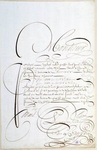 Kalligrafi: Räkenskapsbrev kalligraferat omkring 1678 av Francois de Bruyn. av French School