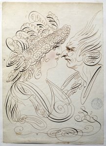 Kalligrafi: Profilporträtt omkring 1780 av Bernard de Paris. av French School