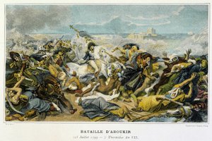 Kampanj (expedition) i Egypten (1798-1801): Joachim Murat (1767-1815) under slaget vid Aboukir den 25 juli 1799 då Bonaparte avvisade turkarna till havet. av French School
