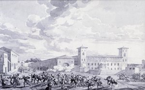 Italienska fälttåget: vy över staden Paris revolt mot den franska ockupationen i maj 1796. Anonym teckning. Paris, Louvrens museum av French School
