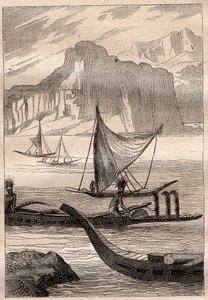 Kanoter från Marquisesöarna - illustration hämtad från "The Great Mariners of the 18th century"" av French School