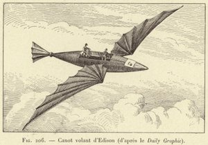 Edisons flygande kanot (från Daily Graphic) (gravyr) av French School