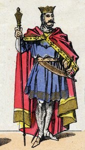 Capetian Dynasty: Portrait of Hugues Capet (940-996) Frankernas kung från 987 till 996. Epinal avbildning från slutet av 1800-talet. Privat samling. av French School