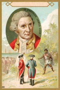 Kapten James Cook, engelsk upptäcktsresande (chromolitho) av French School