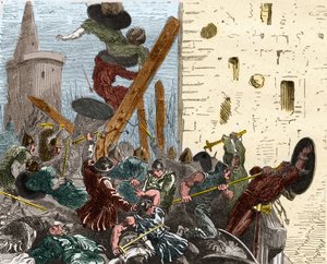 Tillfångatagandet av Carcassonne under korståget mot Albigeers i augusti 1209. Gravyr i "" Histoire De France En Cent-målningar av Paul Lehugeur "" 1891 av French School