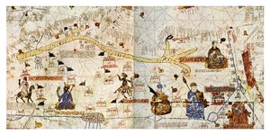 Karavanvägar genom Sahara år 1413, från "Histoire de la Locomotion Terrestre...", ca 1935 (tryck) (tryck) av French School