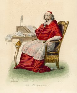 Kardinal Mazarin (färgad gravyr) av French School