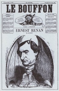 Karikatyr av den franske filosofen Ernest Renan (litho) av French School