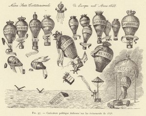 Italiensk politisk tecknad serie om händelserna 1848 (gravyr) av French School