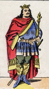 Karolingiska dynastin: Porträtt av Charles III Le Gros (839-888) Frankernas kung från 881 till 887. Epinal avbildning från slutet av 1800-talet. Privat samling. av French School